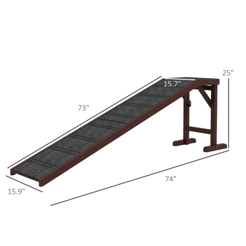 Dog ramp dimensions: 74 in long, 25 in high, 73 in ramp