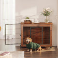 Earl, our brand mascot, a senior dachshund in a green sweater, sitting in front of the crate end table in a living room